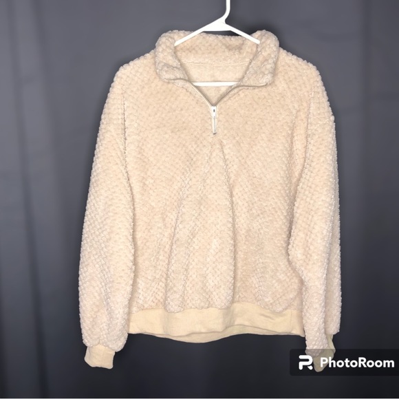 SHEIN Half Zip Up Drop Shoulder Fleece Sweatshirt, Apricot, Medium - Picture 1 of 9